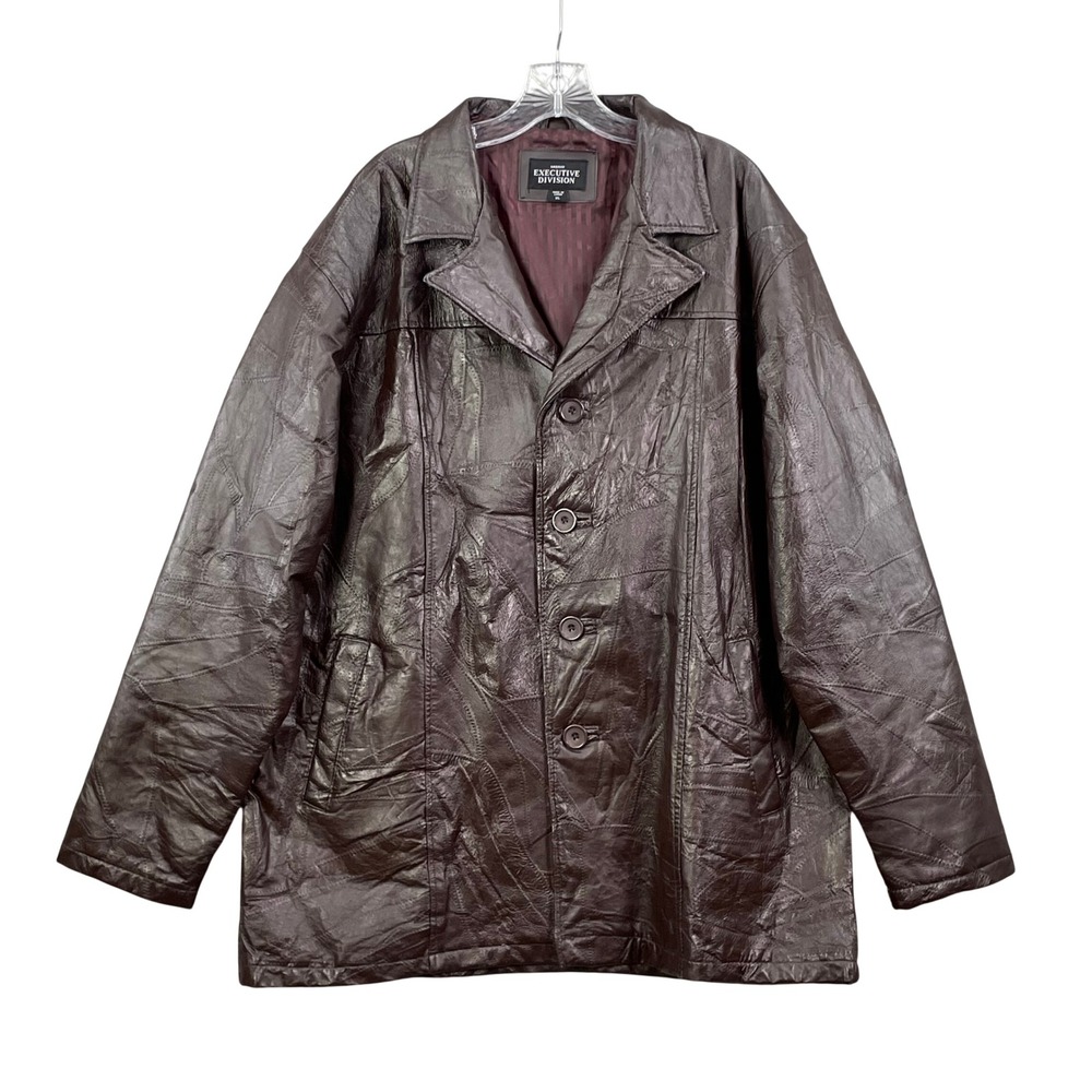 Haband Executive Division Leather Jacket Mens XL Brown Patchwork Car Coat 32X